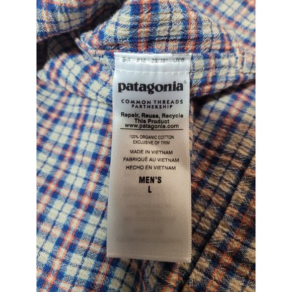Patagonia “Worn Wear” Organic Cotton Button-Down – Men’s Large Beige/Blue Check - Picture 4 of 5